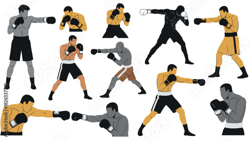 Dynamic boxing silhouettes for sports design and illustration projects