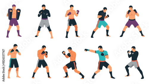 Mixed martial arts training techniques illustrated for sports design and posters