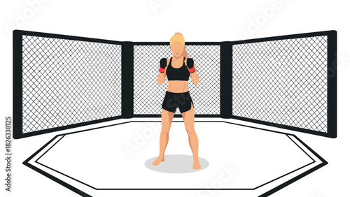 Female fighter in mma arena ready for mixed martial arts competition