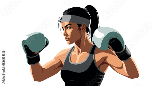 Female boxer in a stance for fitness and motivation design