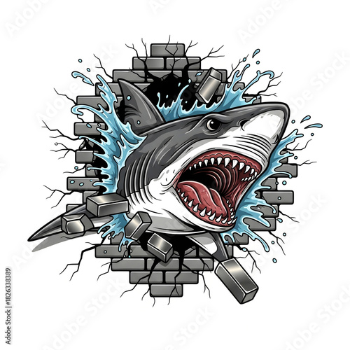 angry shark illustration