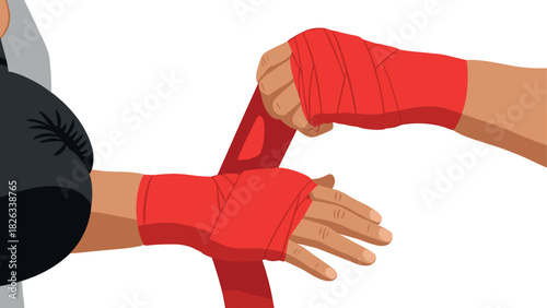 Boxing training preparation with hand wraps for safety and protection in sports