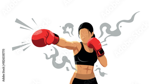 Female boxer in action showing strength and determination for sports design