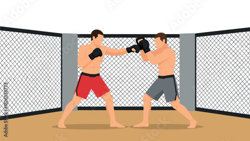 Mixed martial arts fight scene illustration for sports design and promotion