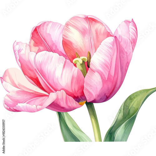 Watercolor illustration of pink tulip flower