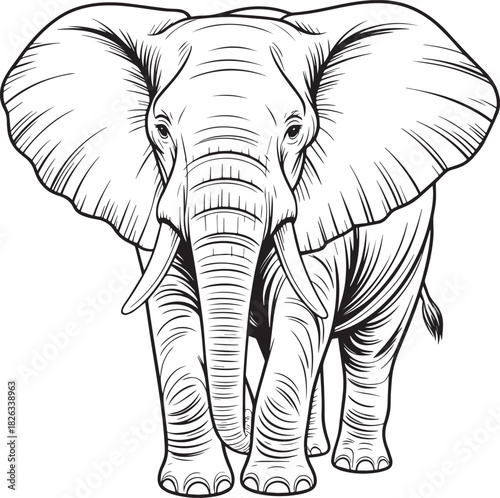 Elephant vector illustration of a large wild African elephant with big ears and tusks isolated on white