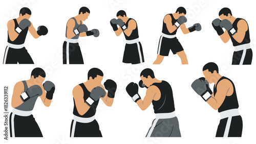 Boxing training poses collection for fitness and sports design