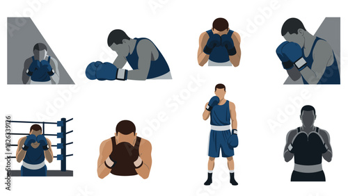 Boxing stances and techniques illustration set for sports training and fitness design