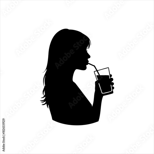 Woman Drinking Beverage Silhouette