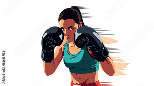 Female boxer in dynamic motion - illustration for sports enthusiasts and poster design