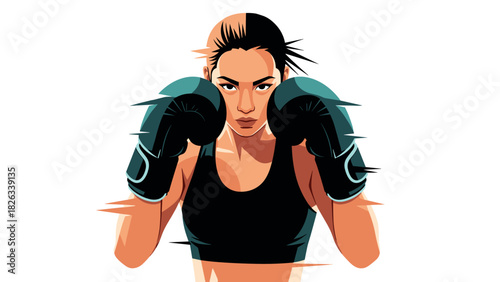 Female boxer in dynamic pose for sports and fitness design