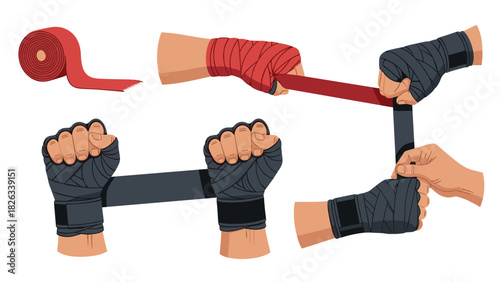 Boxing hand wrapping techniques vector for sports training or gym decoration