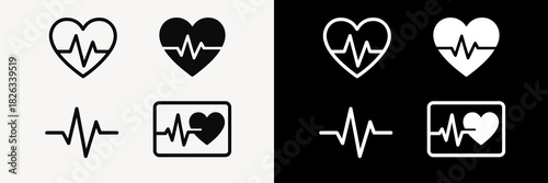 Heart Pulse Icons – Cardiogram, Heartbeat, Medical Monitoring Symbol Set