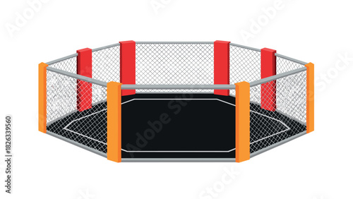Octagonal mma fighting cage illustration for sports design and promotion