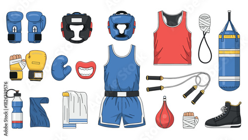 Boxing equipment collection for training and fitness design