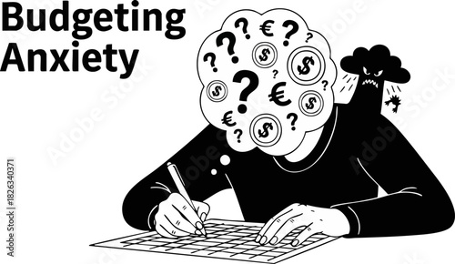 Budgeting anxiety illustrated with financial symbols