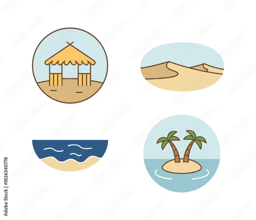 Fototapeta premium Travel vacation beach desert island summer icons