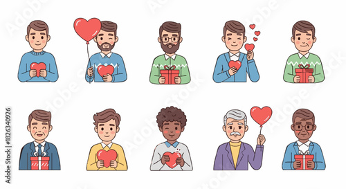 A charming cartoon vector set featuring individual men in love