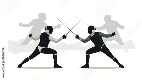 Fencing duel illustration: dynamic swordsmen in action for sports design and posters
