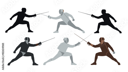 Fencing silhouette collection for sports and fitness design