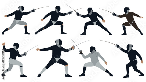 Fencing athlete poses collection for sports design and illustrations