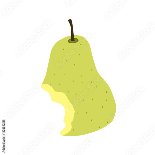 Illustration of a bitten pear. Flat design of a pear. Illustration of bitten fruit. Green pear