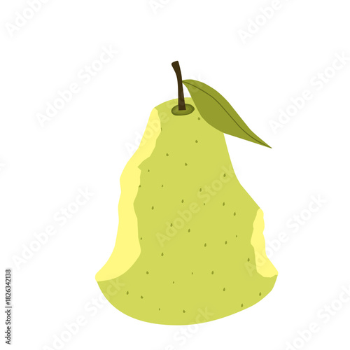 Illustration of a bitten pear. Flat design of a pear. Illustration of bitten fruit. Green pear