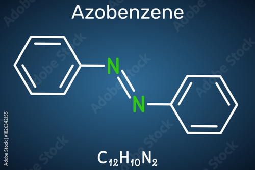 Azobenzene molecule, photoswitchable chemical compound. Chemical structure. Dark blue background. Vector illustration