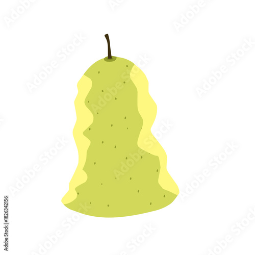 Illustration of a bitten pear. Flat design of a pear. Illustration of bitten fruit. Green pear