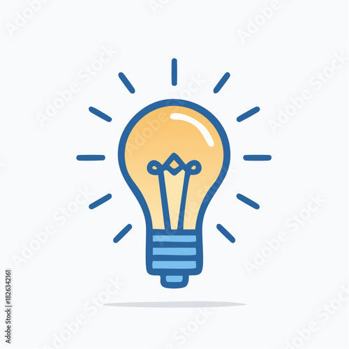 Vibrant cartoon illustration of a glowing light bulb symbolizing a brilliant new idea, creative inspiration, innovation, solution, or concept, ideal for visual storytelling and problem-solving