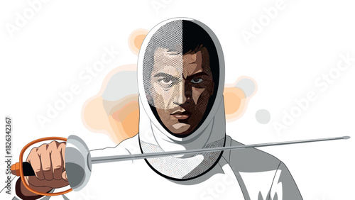 Fencing athlete illustration featuring focused competitor with saber for sport and competition design