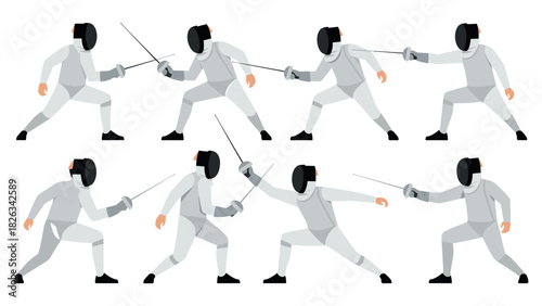 Fencing sport action figures collection for dynamic design and illustration