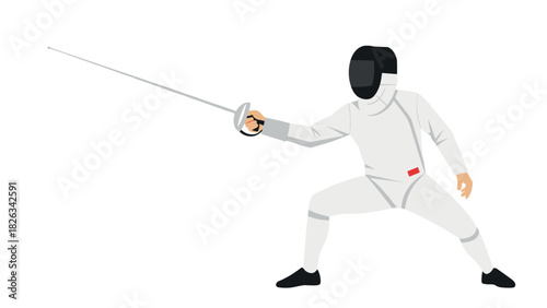 Fencing athlete in action pose with sword and protective gear for sports design