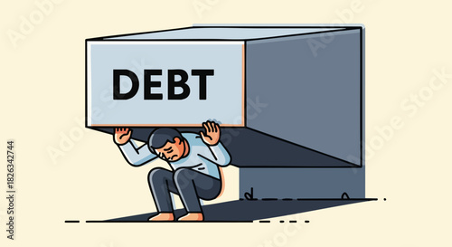 Man struggles under heavy debt burden illustration