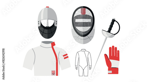 Fencing equipment illustration for sports design and educational materials