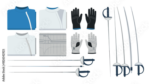Fencing equipment and gear set illustration for sports design and merchandise
