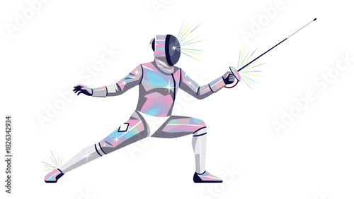 Colorful futuristic fencer in dynamic pose for sports and design projects