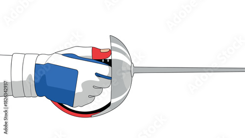 Fencing sport illustration with gloved hand holding sabre - design for posters and educational material