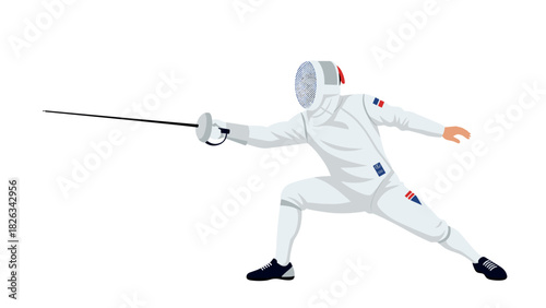 Fencing sport illustration athlete in protective gear engaged in sword duel for poster or card design