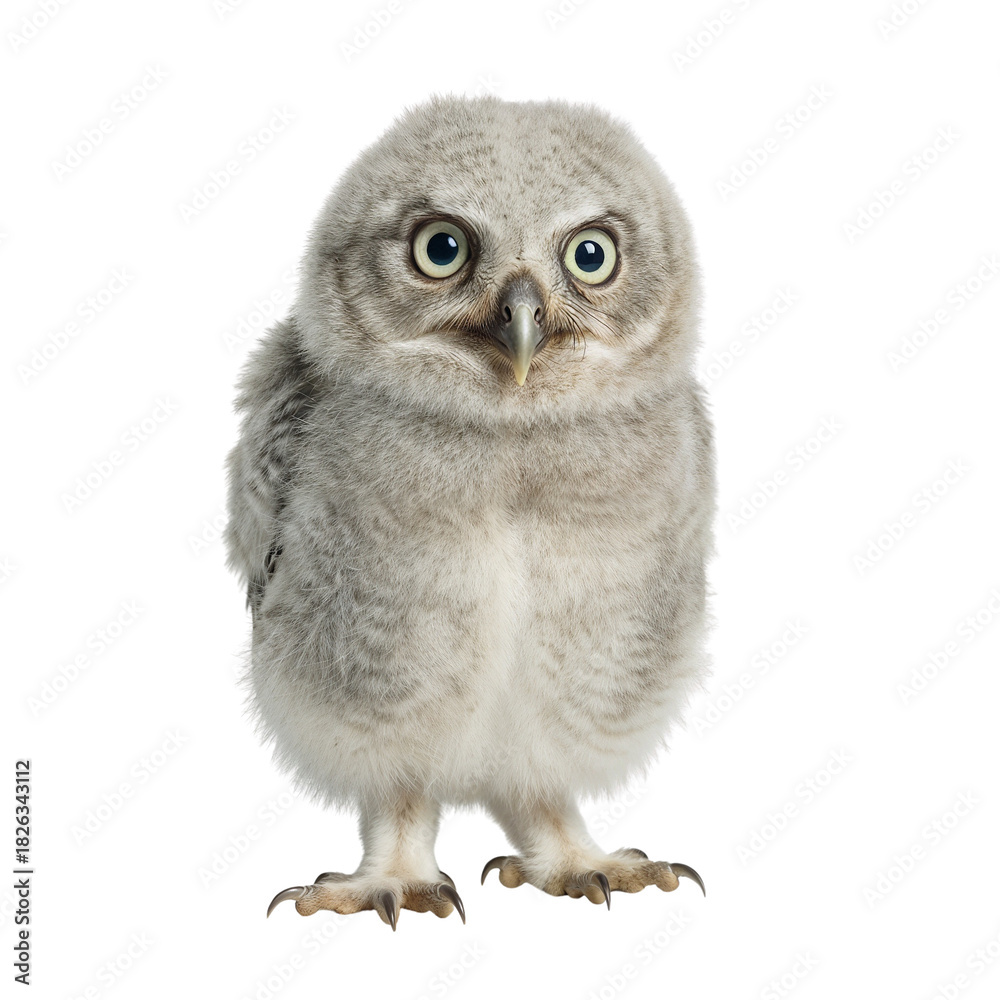 Naklejka premium Adorable young owl standing on transparent backdrop