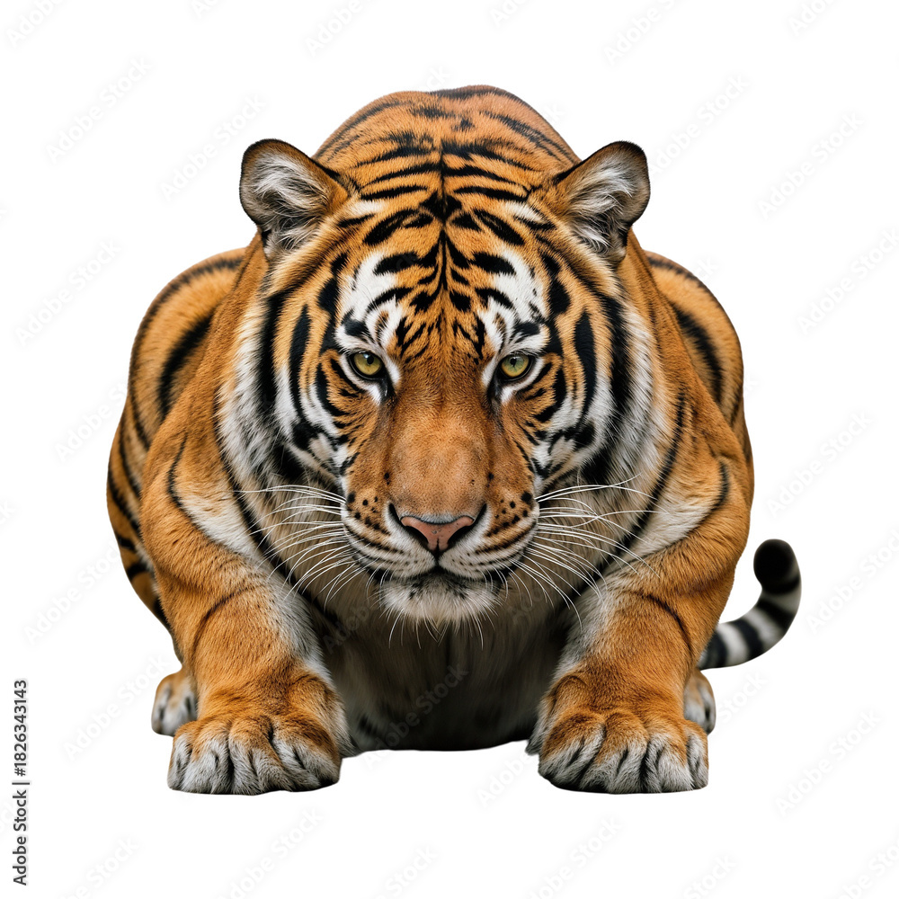 Fototapeta premium Close-up of tiger crouching down looking forward