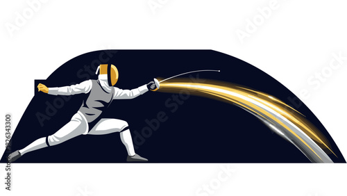 Fencing sport illustration with fencer in action for athletic design