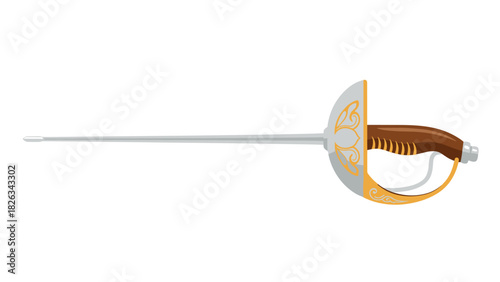 Elegant rapier illustration with gold detailing for historical and decorative design