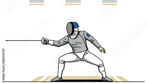 Fencing sport illustration with athlete in action for competitive design and card use