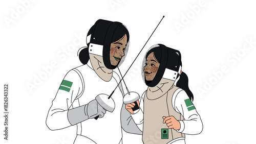 Fencing enthusiasts illustrations for sports design and fencer celebrations