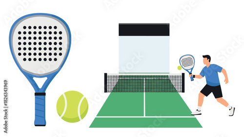 Padel sport design featuring racket and player for athletic themed projects