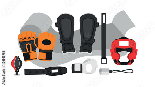 Boxing gear equipment illustration for training and safety design