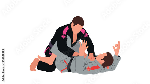 Martial arts training illustration featuring brazilian jiu-jitsu fighters in action