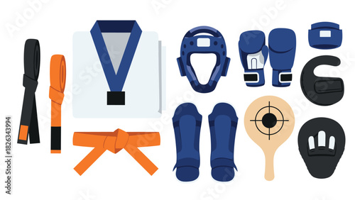 Martial arts equipment collection for combat training and safety gear design