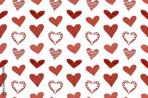 Playful hand-drawn red heart pattern on clean white background